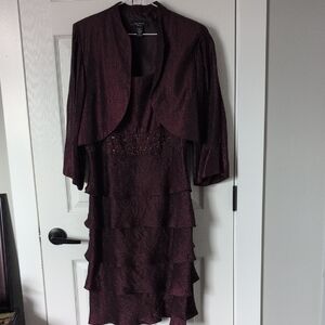 Avenue Plum Tiered Midi Dress with Cropped Jacket - Plum